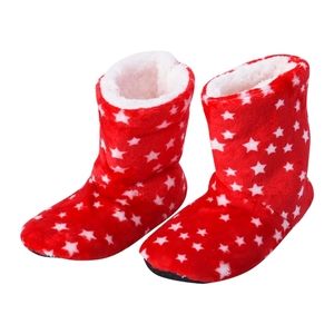 S/M Soft & Warm Booties. Red w/ White Stars. Faux Fur/Sherpa. Adult.